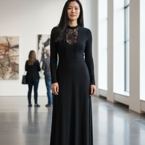 AMO Black Long Sleeve Dress with Lace Detail